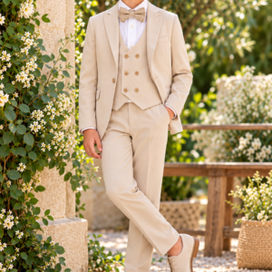 Traje ceremonia niño beige 5 piezas